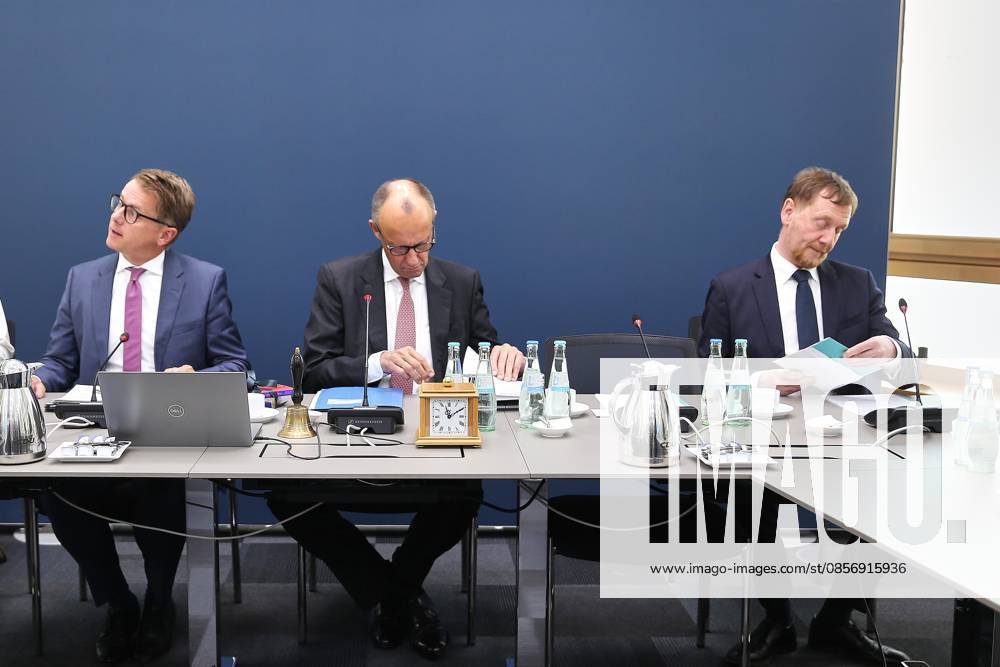 Berlin, Deutschland, 18.05.2026: Konrad-Adenauer-Haus: CDU-Bundesvorstandssitzung: L-R: Generalsekretär Carsten Linnemann (CDU), Bundeskanzler Friedrich Merz (CDU), Ministerpräsident von Sachsen Michael Kretschmer (CDU)