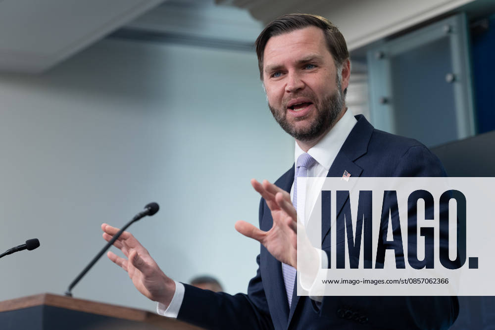 Vice President JD Vance gives remarks during a press conference in the James Brady Press Briefing Room of the White House in Washington, DC on Tuesday, May 19, 2026. Vance defended the creation of a $1.8 billion Department of Justice fund that would compensate certain individuals who were investigated and prosecuted by the Biden Administration. WAP20250519029 AARONxSCHWARTZ