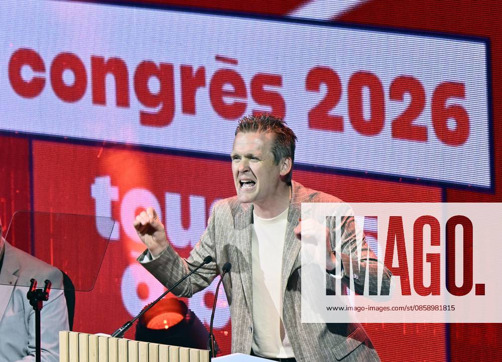 FGTB-ABVV chairman Bert Engelaar pictured during the Quadrennial Congress of FGTB-ABVV socialist trade union, Friday 12 June 2026, in Brussels. ERICxLALMAND 177319582