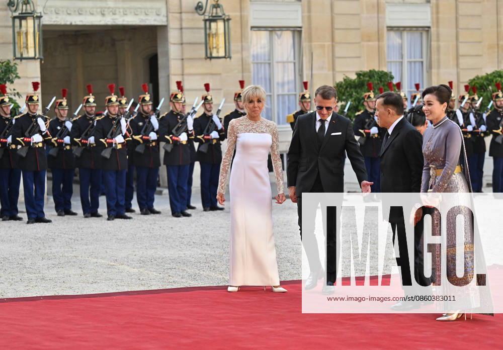 President Emmanuel Macron, Brigitte Macron, Rama X, King of Thailand, his wife Queen Suthida, and Princess Sirivannavari Nariratana arriving at the Élysée Palace for a state dinnerstate dinner in honor of the visit of the King of Thailand and his wife to Paris on June 29, 2026. Christian Liewig Bestimage Arrivals at the state dinner held at the Élysée Palace in Paris in honor of the visit of the King of Thailand and his wife. Paris, France