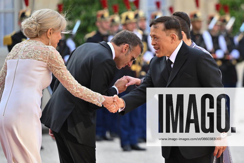 President Emmanuel Macron, Brigitte Macron, Rama X, King of Thailand, and his wife, Queen Suthida, arriving at the Élysée Palace for a state dinnerstate dinner in honor of the visit of the King of Thailand and his wife to Paris on June 29, 2026. Christian Liewig Bestimage Arrivals at the state dinner held at the Élysée Palace in Paris in honor of the visit of the King of Thailand and his wife. Paris, France