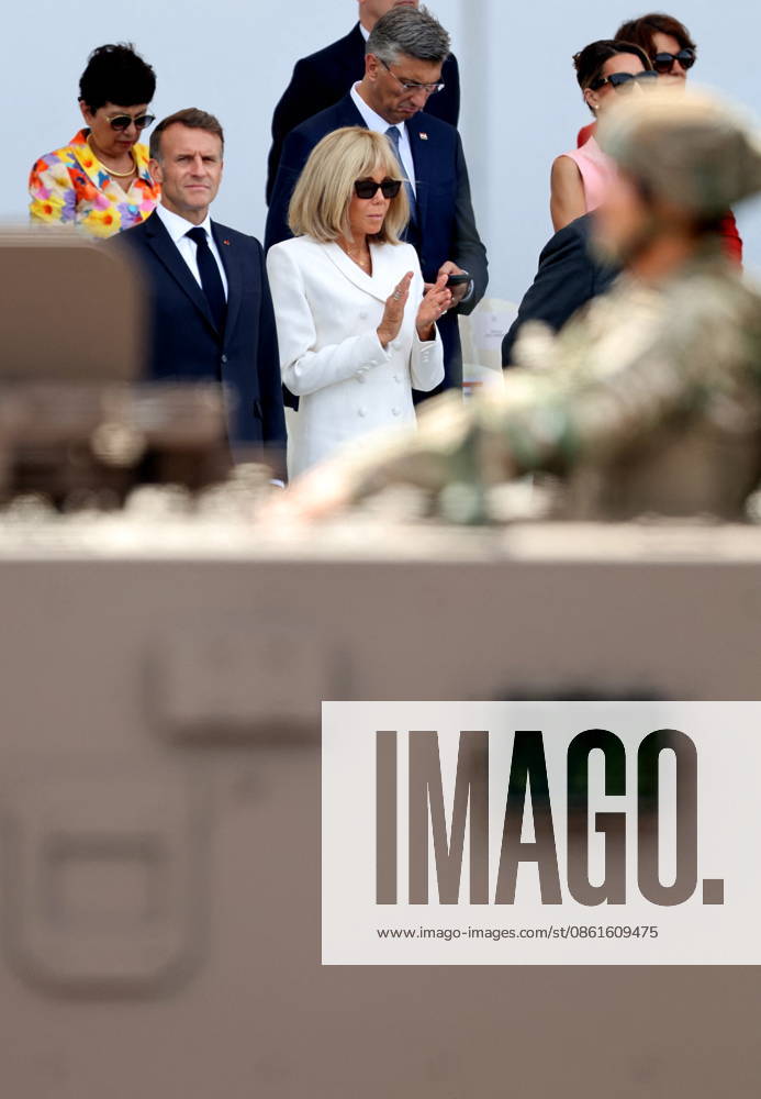 President Emmanuel Macron and Brigitte Macron at the July 14 military ceremony in Paris Jacovides Liewig Bestimage Bastille Day military parade on July 14, 2026, Paris, France