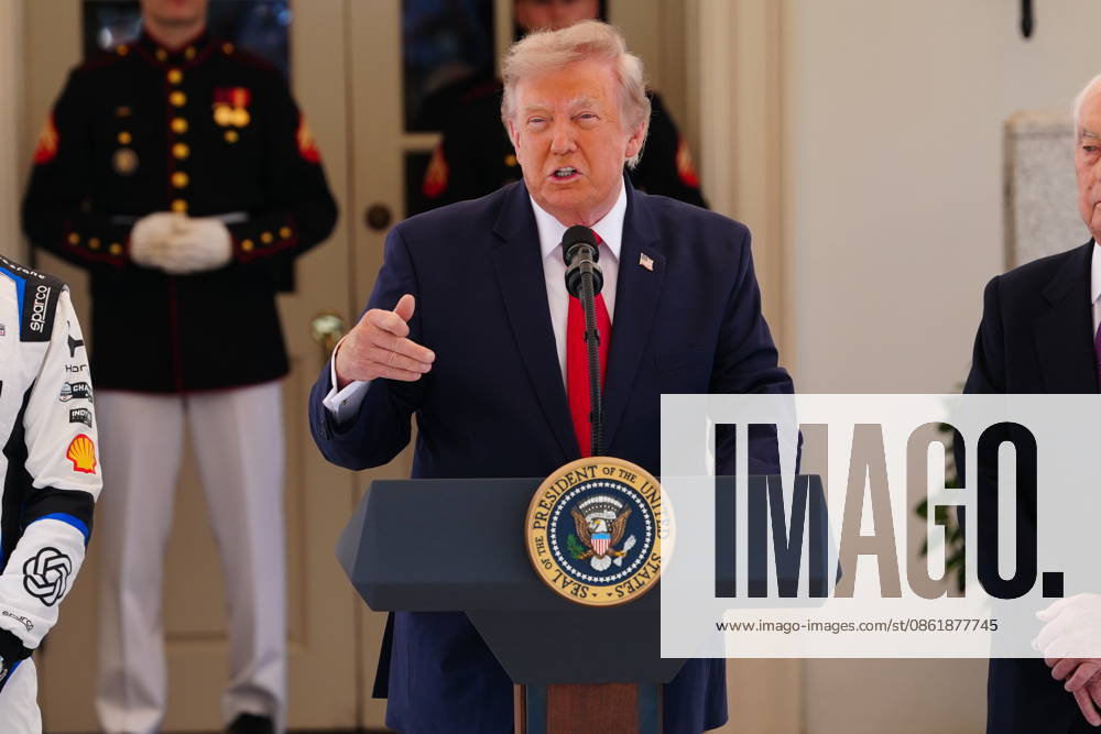 United States President Donald J Trump makes remarks as he hosts top IndyCar drivers at the White House in Washington, DC, USA, to promote the inaugural Freedom 250 Grand Prix on Monday, July 13, 2026. The race will be held in DC on August 22-23, 2026. Credit: CNP AdMedia Washington District of Columbia United States of America