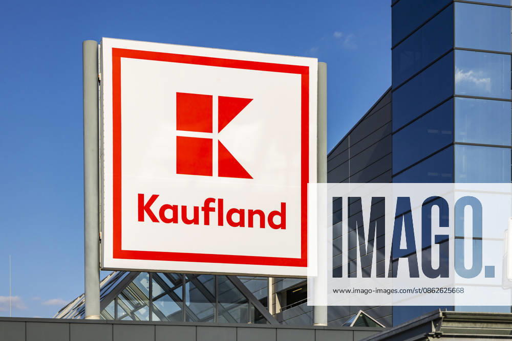 Logo auf dem Supermarkt Kaufland in Neckarsulm. 23.07.2026, Neckarsulm, Baden-Württemberg, Deutschland