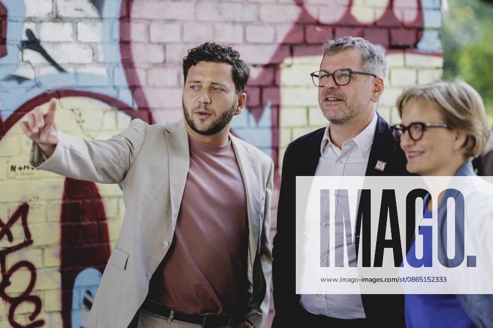 (L-R) Felix Banaszak, Co-Vorsitzender von Buendnis 90 Die Gruenen, Werner Graf, Spitzenkandidat von Buendnis 90 Die Gruenen fuer die Abgeordnetenhaus-Wahl in Berlin, und Franziska Brantner, Co-Vorsitzende von Buendnis 90 Die Gruenen, aufgenommen im Rahmen der Klausur des Bundesvorstandes von Buendnis 90 Die Gruenen in Berlin, 28.08.2026. Berlin Deutschland