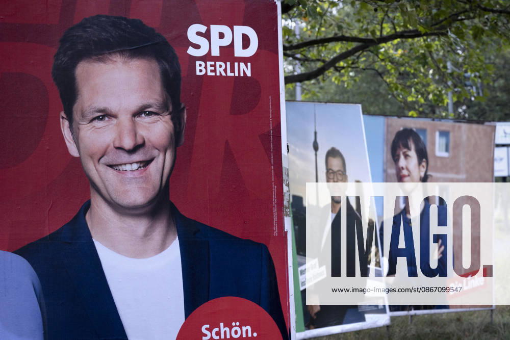 Wahlplakate Berlin DEU, Deutschland, Germany, Berlin, 14.09.2026 Wahlplakat mit Foto von Steffen Krach , Spitzenkandidat der Berliner SPD zur Abgeordnetenhauswahl , Wahlplakat mit Foto von Werner Graf , Spitzenkandidat der Buendnis 90 Die Gruenen und Wahlplakat mit Foto von Elif Eralp , Spitzenkandidatin der Partei Die Linke in Berlin mit Slogan Buergermeisterin fuer Berlin fuer die Abgeordnetenhauswahl am 20. September 2026 in Berlin Deutschland en: Election poster featuring a photo of Steffen Krach , the lead candidate for the Berlin SPD , Election poster featuring a photo Werner Graf , top candidate of the Berlin Greens with slogan Stellen wir die Zeiten neu, and Election poster featuring a photo Elif Eralp , lead candidate for The Lef
