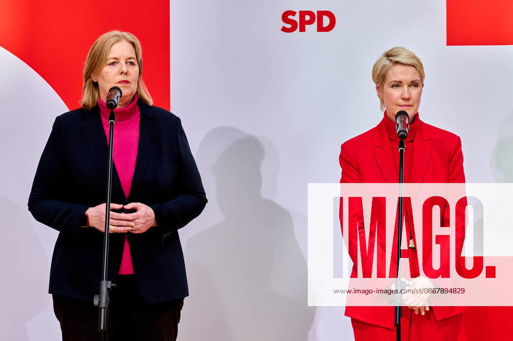 Bärbel Bas und Manuela Schwesig bei der Pressekonferenz zur den Ergebnissen der Landtagswahlen in Berlin und Mecklenburg-Vorpommern im Berliner Willy-Brandt-Haus. Bärbel Bas and Manuela Schwesig at the press conference on the results of the state elections in Berlin and Mecklenburg-Western Pomerania at the Willy Brandt House in Berlin. snapshot-photography F.Boillot