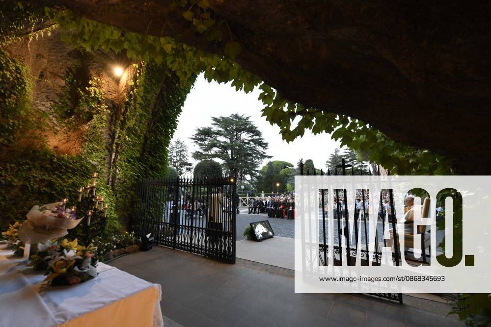 IPA89187809 - Italy, Rome, Vatican, October 1, 2026: Pope Leo XIV reacts as he attends the One Million Children Praying the Rosary event at the Lourdes Grotto in the Vatican Gardens. Photo by VATICAN MEDIA Catholic Press Photo