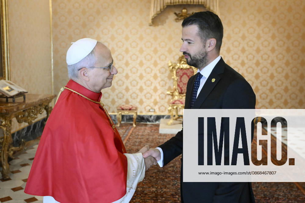 IPA89254422 - Italy, Rome, Vatican, October 3, 2026: Pope Leo XIV receives His Excellency Mr. Jakov Milatovic, President of Montenegro, in a private audience at the Vatican. Photo by VATICAN MEDIA Catholic Press Photo
