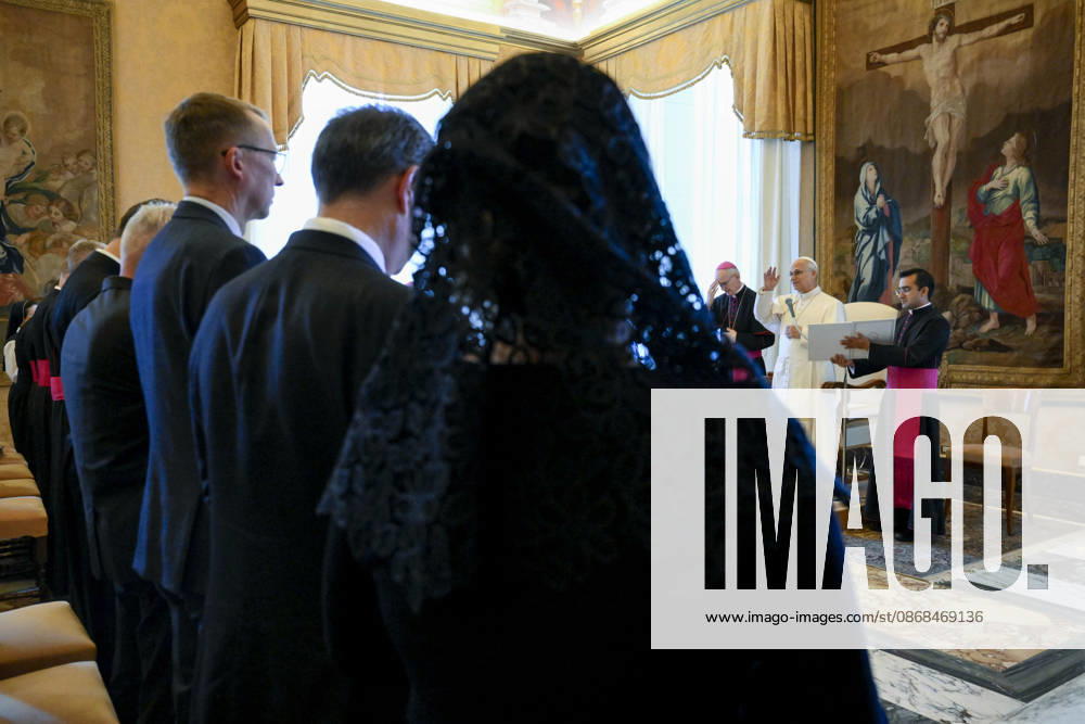 IPA89255148 - Italy, Rome, Vatican, October 3, 2026: Pope Leo XIV receives members of the Pontifical Teutonic College of Santa Maria in Campo Santo on the 150th anniversary of its founding during a private audience at the Vatican. Photo by VATICAN MEDIA Catholic Press Photo