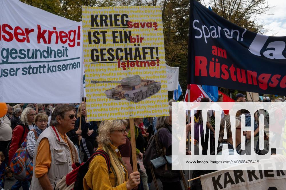 BERLIN, GERMANY †OCTOBER 3, 2026: Thousands of people took part in a peace demonstration in central Berlin on German Unity Day. A coalition of peace initiatives, trade unions, and political and civil-society groups organized the protest. The demonstrators focused on military rearmament, the possible reintroduction of conscription, and Germanyâ€⠢s military policy. The march began at the Brandenburg Gate and continued through the government district before concluding with a rally. The demonstration brought together participants expressing opposition to Germanyâ€⠢s current and proposed military policies on a national public holiday. Berlin Germany - ZUMAq101 20261003_zna_q101_107