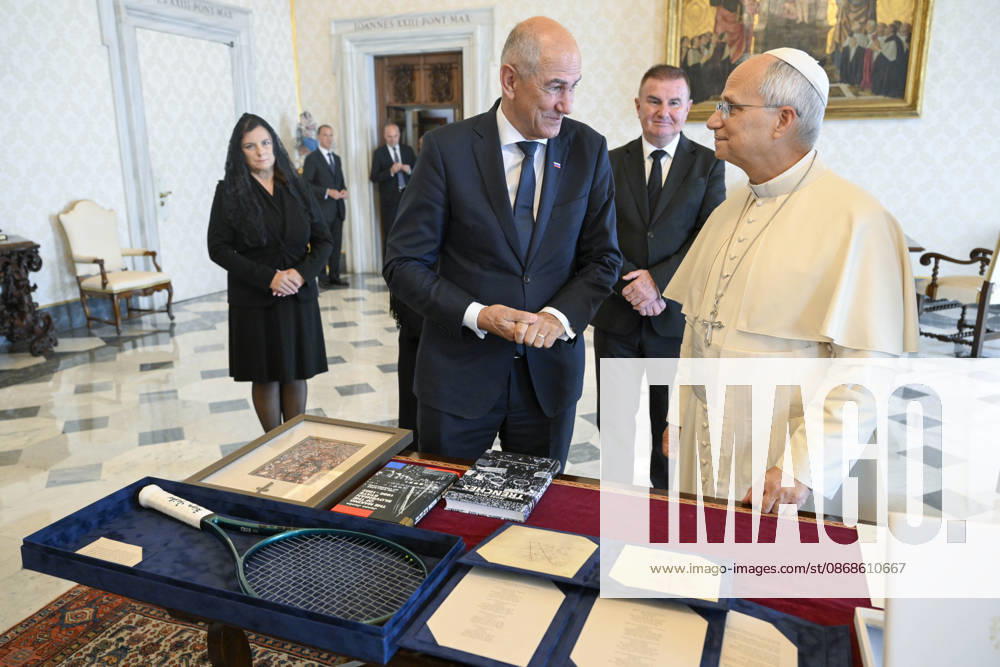 IPA89331408 - Italy, Rome, Vatican, October 5, 2026 Pope Leo XIV receives His Excellency Mr. Janez Jansa, Prime Minister of the Republic of Slovenia, in a private audience at the Vatican. Photograph by VATICAN MEDIA Catholic Press Photo