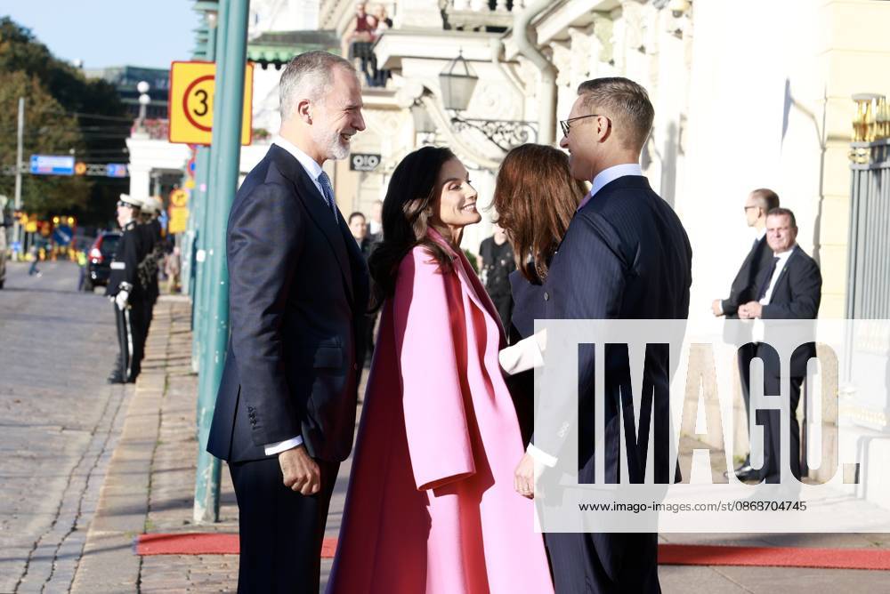 Finland Queen Letizia and King Felipe with President Alexander Stubb and Suzanne Innes-Stubb during the official welcoming ceremony marking the start of the statevisit to Finland. Â