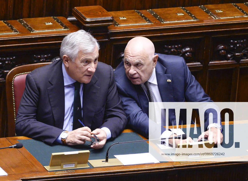 IPA89364993 - Rome, Chamber of Deputies: Electoral Law, explanations of vote, and vote of confidence on Article 1; pictured: Antonio Tajani and Carlo Nordio