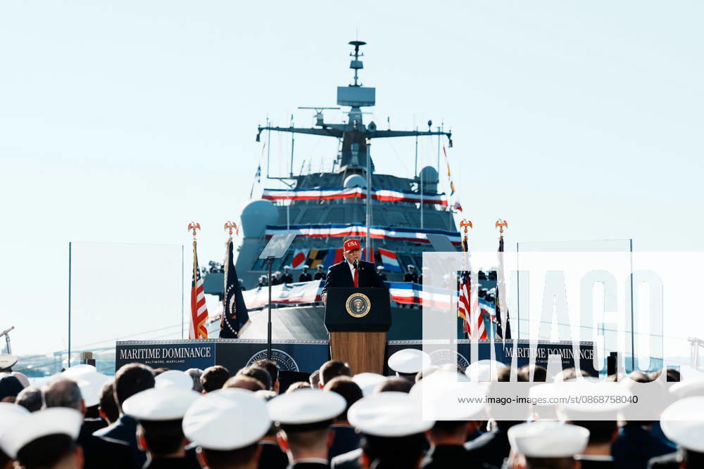 President Donald Trump speaks during an event at Tradepoint Atlantic in Sparrows Point, Marylan on Tuesday, Oct. 6, 2026. Anduril Industries, known for building drones and autonomous aircraft, is investing $3.7 billion to build a massive new shipbuilding facility named Arsenal 2 in Maryland, a move that will enhance the US Navy s nuclear-powered submarine production. BAL20261006118 AlxDrago
