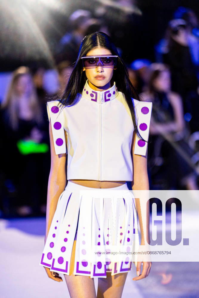 PFW Pierre Cardin Runway NB A model walks the runway during the Pierre Cardin Womenswear Spring Summer 2027 show at Pailleron ice rink as part of Paris Fashion Week on October 06, 2026 in Paris, France. Photo by Nasser Berzane ABACAPRESS.COM Paris France