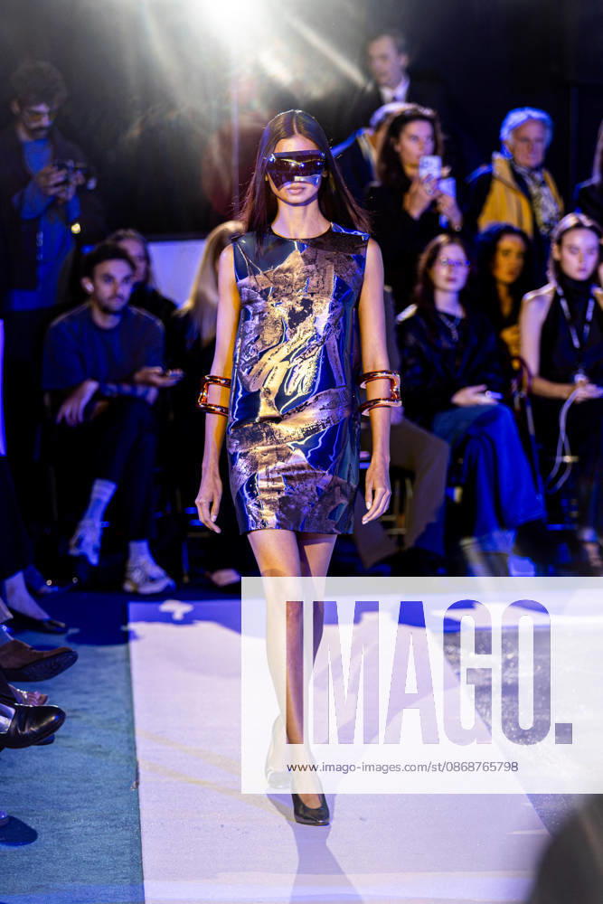 PFW Pierre Cardin Runway NB A model walks the runway during the Pierre Cardin Womenswear Spring Summer 2027 show at Pailleron ice rink as part of Paris Fashion Week on October 06, 2026 in Paris, France. Photo by Nasser Berzane ABACAPRESS.COM Paris France
