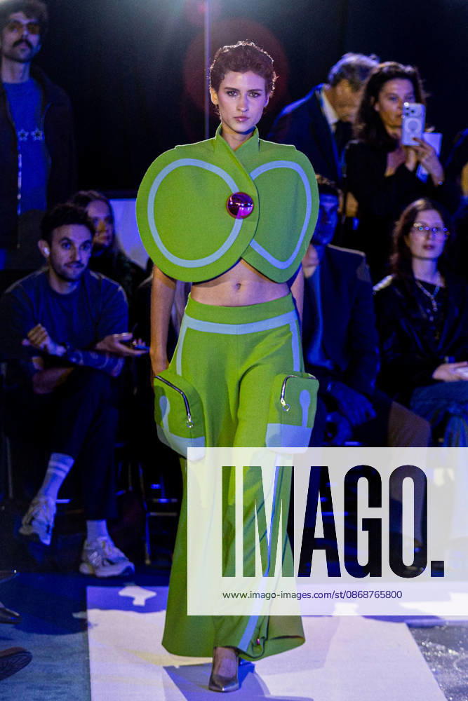 PFW Pierre Cardin Runway NB A model walks the runway during the Pierre Cardin Womenswear Spring Summer 2027 show at Pailleron ice rink as part of Paris Fashion Week on October 06, 2026 in Paris, France. Photo by Nasser Berzane ABACAPRESS.COM Paris France