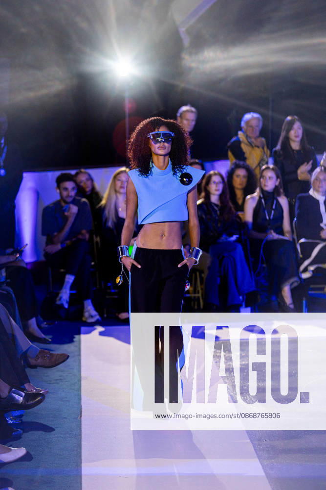 PFW Pierre Cardin Runway NB A model walks the runway during the Pierre Cardin Womenswear Spring Summer 2027 show at Pailleron ice rink as part of Paris Fashion Week on October 06, 2026 in Paris, France. Photo by Nasser Berzane ABACAPRESS.COM Paris France