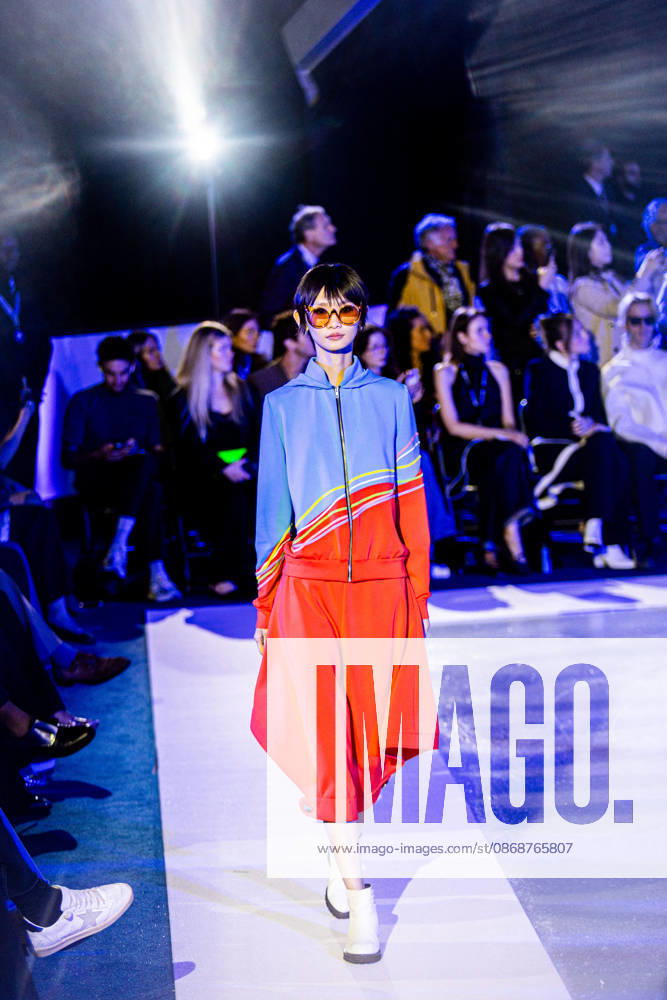 PFW Pierre Cardin Runway NB A model walks the runway during the Pierre Cardin Womenswear Spring Summer 2027 show at Pailleron ice rink as part of Paris Fashion Week on October 06, 2026 in Paris, France. Photo by Nasser Berzane ABACAPRESS.COM Paris France