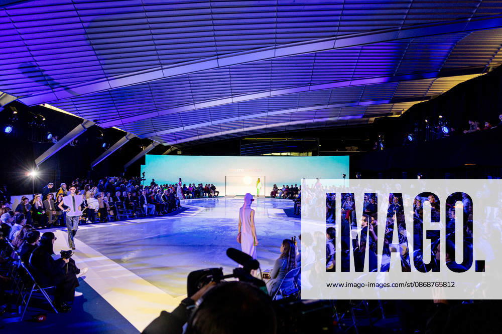 PFW Pierre Cardin Runway NB A model walks the runway during the Pierre Cardin Womenswear Spring Summer 2027 show at Pailleron ice rink as part of Paris Fashion Week on October 06, 2026 in Paris, France. Photo by Nasser Berzane ABACAPRESS.COM Paris France