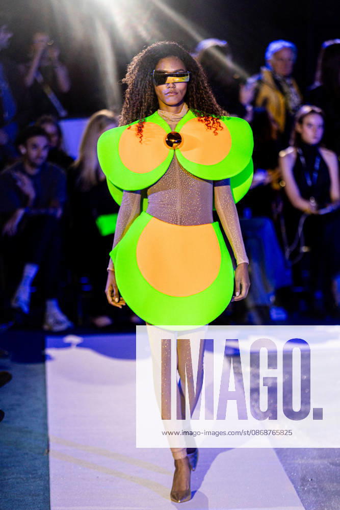 PFW Pierre Cardin Runway NB A model walks the runway during the Pierre Cardin Womenswear Spring Summer 2027 show at Pailleron ice rink as part of Paris Fashion Week on October 06, 2026 in Paris, France. Photo by Nasser Berzane ABACAPRESS.COM Paris France
