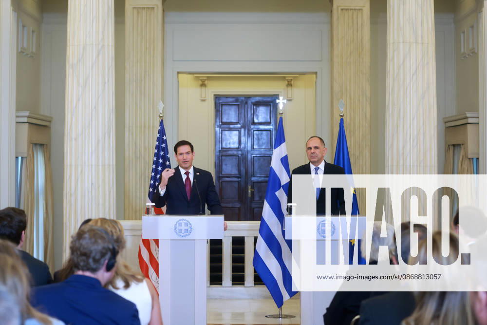 Greek Foreign Minister Giorgos Gerapetritis, US Secretary of State Marco Rubio hold joint press conference in Athens ATHENS, GREECE - OCTOBER 07: Greek Foreign Minister Giorgos Gerapetritis (R) and US Secretary of State Marco Rubio (L) hold a joint press conference at the Foreign Ministry in Athens, Greece, on October 07, 2026. Costas Baltas Anadolu Athens Greece. Editorial use only. Please get in touch for any other usage.