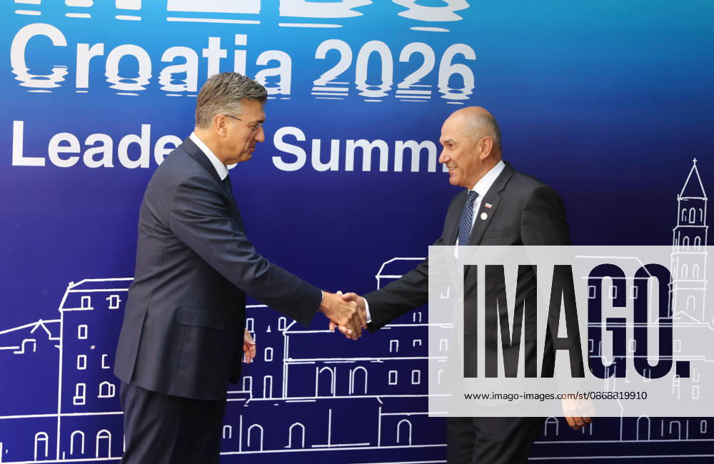 EU MED9 Prime Minister of Croatia Andrej Plenkovic welcomes Prime Minister of Slovenia Janez Jansa for EU MED9 summit at Split, Croatia on October 7, 2026. IvoxCagalj PIXSELL