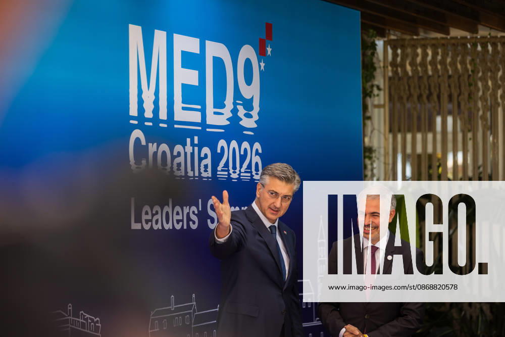 EU MED9 Prime Minister of Croatia Andrej Plenkovic welcomes Spanish Secretary of State for the European Union Fernando Sampedro for EU MED9 summit at Split, Croatia on October 7, 2026. ZvonimirxBarisin PIXSELL