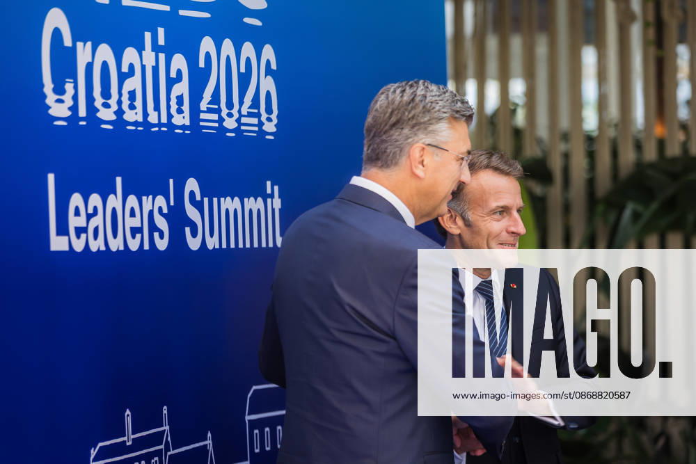EU MED9 Prime Minister of Croatia Andrej Plenkovic welcomes President of France Emmanuel Macron for EU MED9 summit at Split, Croatia on October 7, 2026. ZvonimirxBarisin PIXSELL