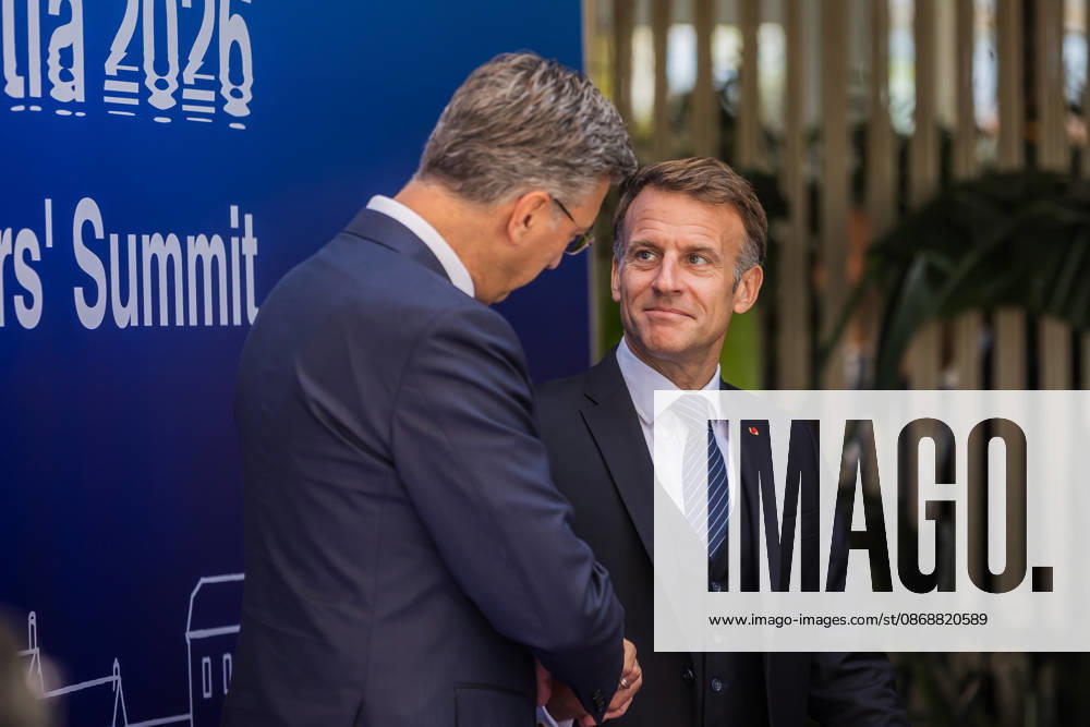 EU MED9 Prime Minister of Croatia Andrej Plenkovic welcomes President of France Emmanuel Macron for EU MED9 summit at Split, Croatia on October 7, 2026. ZvonimirxBarisin PIXSELL