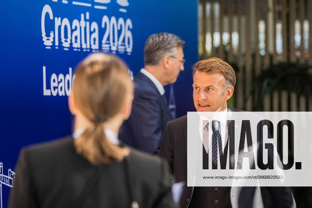 EU MED9 Prime Minister of Croatia Andrej Plenkovic welcomes President of France Emmanuel Macron for EU MED9 summit at Split, Croatia on October 7, 2026. ZvonimirxBarisin PIXSELL