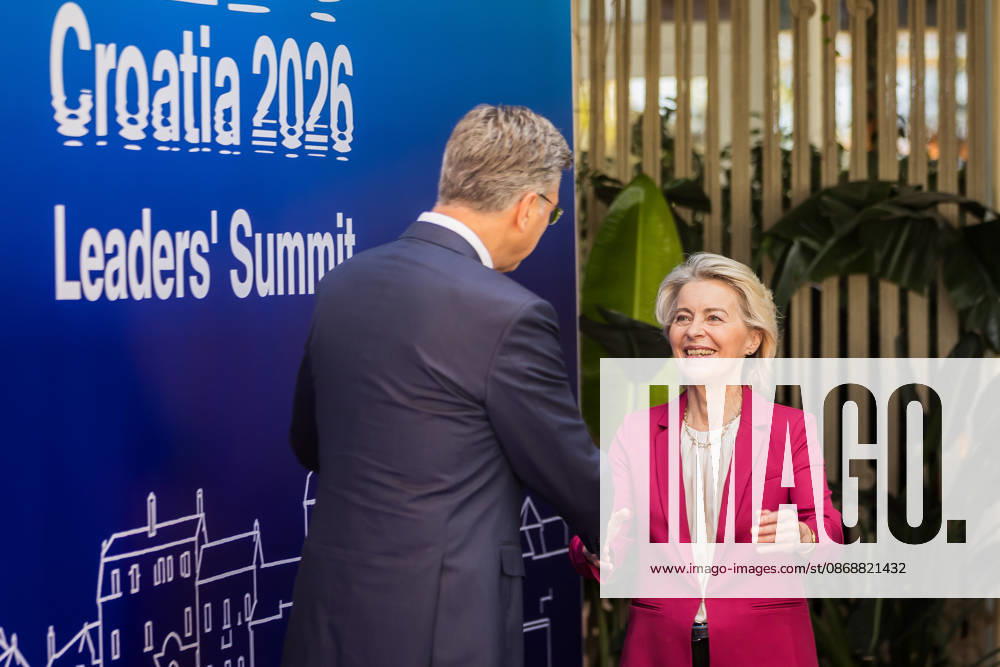 EU MED9 Prime Minister of Croatia Andrej Plenkovic welcomes President of the European Commission Ursula von der Leyen for EU MED9 summit at Split, Croatia on October 7, 2026. ZvonimirxBarisin PIXSELL