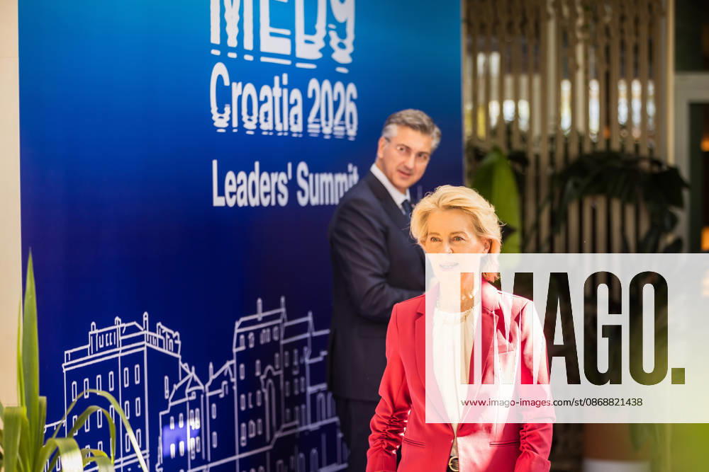 EU MED9 Prime Minister of Croatia Andrej Plenkovic welcomes President of the European Commission Ursula von der Leyen for EU MED9 summit at Split, Croatia on October 7, 2026. ZvonimirxBarisin PIXSELL