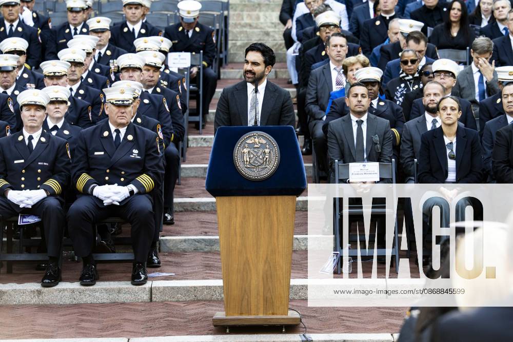 New York City Mayor ZOHRAN MAMDANI (D) speaking at the 119th Annual FDNY (Fire Department of the City of New York) Memorial Service in New York City. New York City United States - ZUMAb161 20261007_aap_b161_004