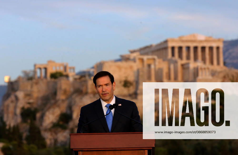 US Secretary of State visits Athens - US Secretary of State Marco Rubio delivers a speech on the Pnyx hill with the Acropolis in the background in Athens, Greece, 07 October 2026. Marco Rubio is visiting Athens for the launch of the 6th Greece-US Strategic Dialogue, focusing on defense, energy, and regional cooperation. ATHENS Greece