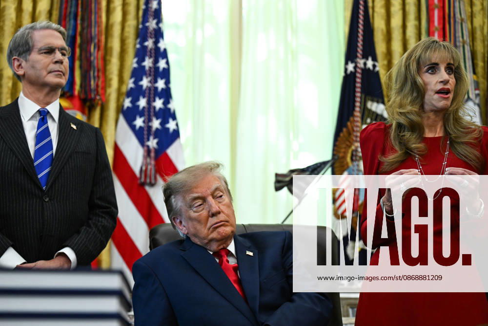 WASHINGTON, DC - OCT. 7: Susan Dell, wife of Dell Technologies CEO Michael Dell, right, speaks during an announcement with United States President Donald J Trump, center, on Trump Accounts in the Oval Office of the White House in Washington, DC, USA, on Wednesday, October 7, 2026. Looking on from left is US Secretary of the Treasury Scott Bessent.