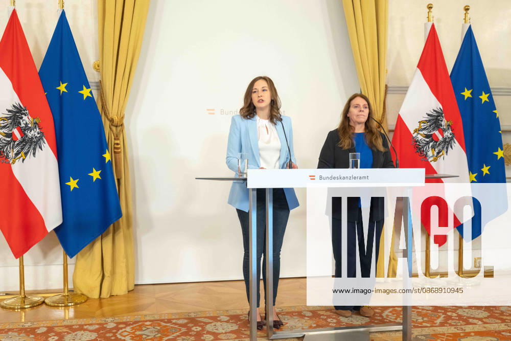 2026-10-08-Präsentation-Elementarbildung Bundesministerin für Europa, Integration und Familie im Bundeskanzleramt Claudia Plakolm (ÖVP) und fachstatistische Generaldirektorin Manuela Lenk (Statistik Austria) am 8. Oktober 2026 bei der Präsentation des Monitoringberichts Elementarbildung 2025 26 der Statistik Austria im Bundeskanzleramt in Wien, Wien, Österreich.