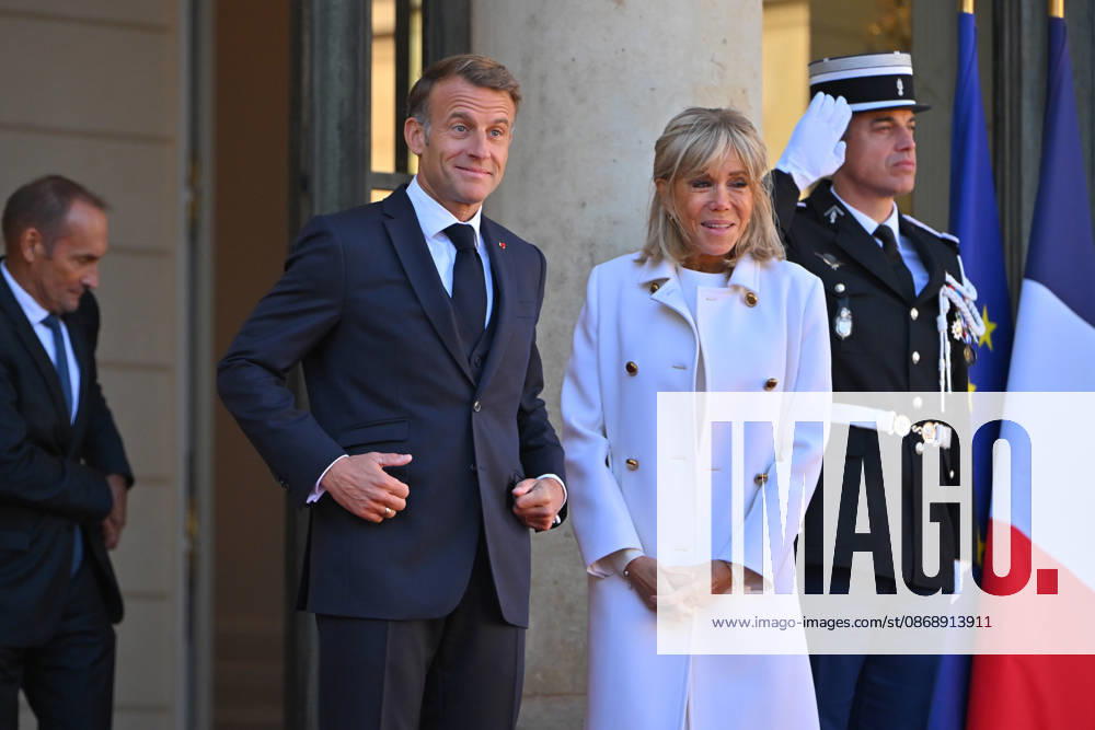 French president hosts German president, Elysee Palace, Paris, France French president Emmanuel Macron and his wife Mme Brigitte Macron host German President Mr Frank Walter Steinmeier and wife Mme Elke Budenbender at the Elysee Palace on October 08, 2026. Paris Elysee Palace Ile de France France