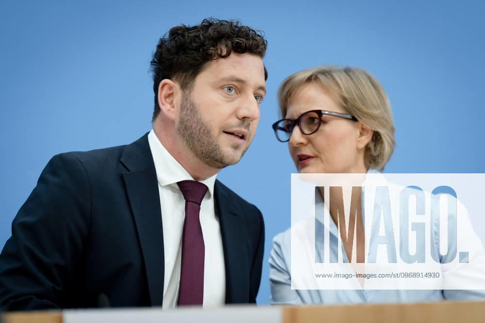 BPK, Bündnis90 Die Grünen, Franziska Brantner, Felix Banaszak Berlin, BPK, Vorstellung des Leitantrages Unser Plan für Deutschland , Franziska Brantner, Bundesvorsitzende, Felix Banaszak, Bundesvorsitzender, Bündnis90 Die Grünen Berlin Berlin GER