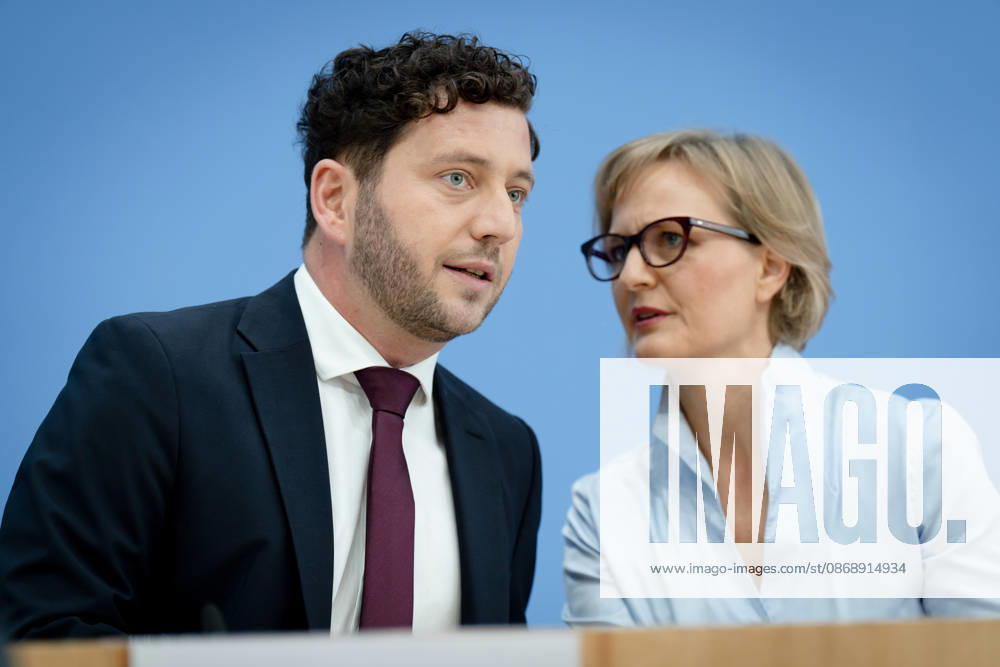 BPK, Bündnis90 Die Grünen, Franziska Brantner, Felix Banaszak Berlin, BPK, Vorstellung des Leitantrages Unser Plan für Deutschland , Franziska Brantner, Bundesvorsitzende, Felix Banaszak, Bundesvorsitzender, Bündnis90 Die Grünen Berlin Berlin GER
