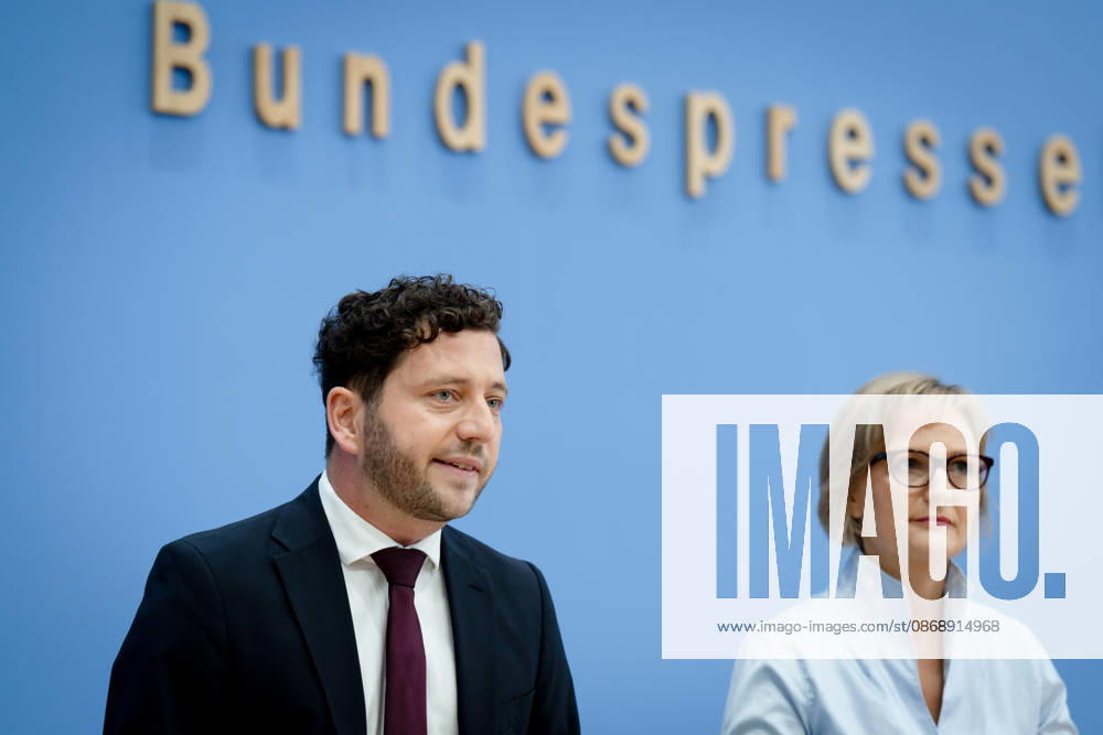 BPK, Bündnis90 Die Grünen, Franziska Brantner, Felix Banaszak Berlin, BPK, Vorstellung des Leitantrages Unser Plan für Deutschland , Franziska Brantner, Bundesvorsitzende, Felix Banaszak, Bundesvorsitzender, Bündnis90 Die Grünen Berlin Berlin GER