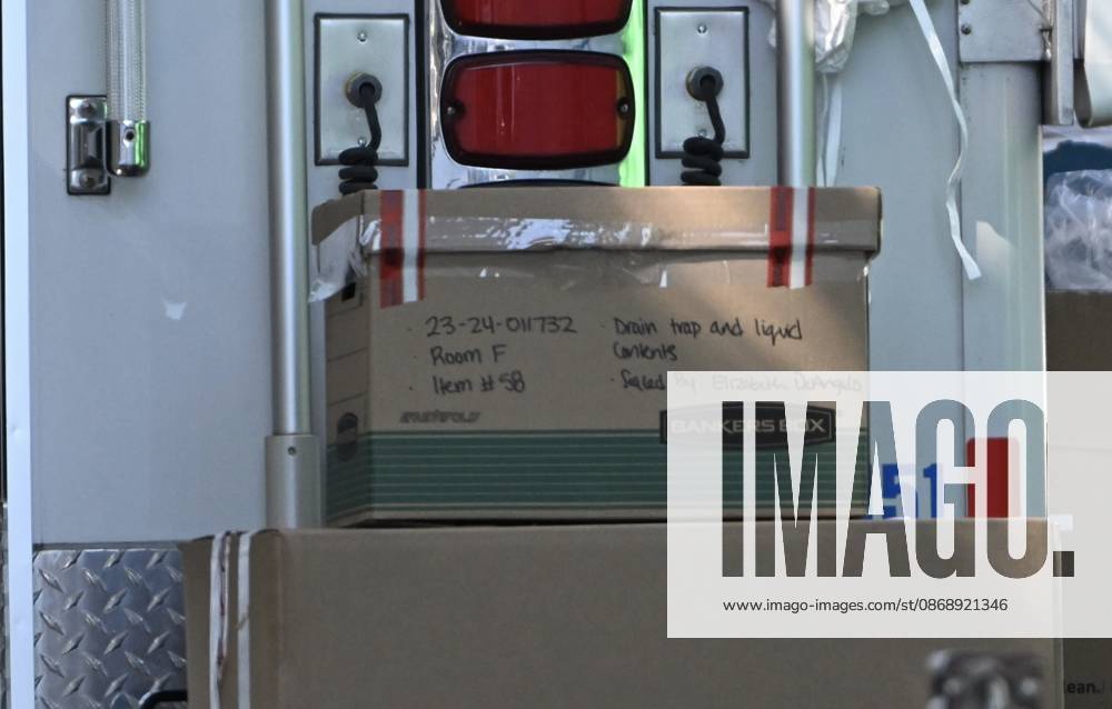 FBI agents seize evidence from the home of Eugene Horsch on West Chew Avenue in Philadelphia, Pennsylvania, United States, on October 7, 2026. Several evidence boxes and bags are visible, including one labeled drain trap and liquid contents. Authorities are investigating the property after linking it to at least seven missing women. Eugene Horsch is the son of the late Raymond R.C. Horsch. Philadelphia USA - ZUMAs197 20261007_aaa_s197_640