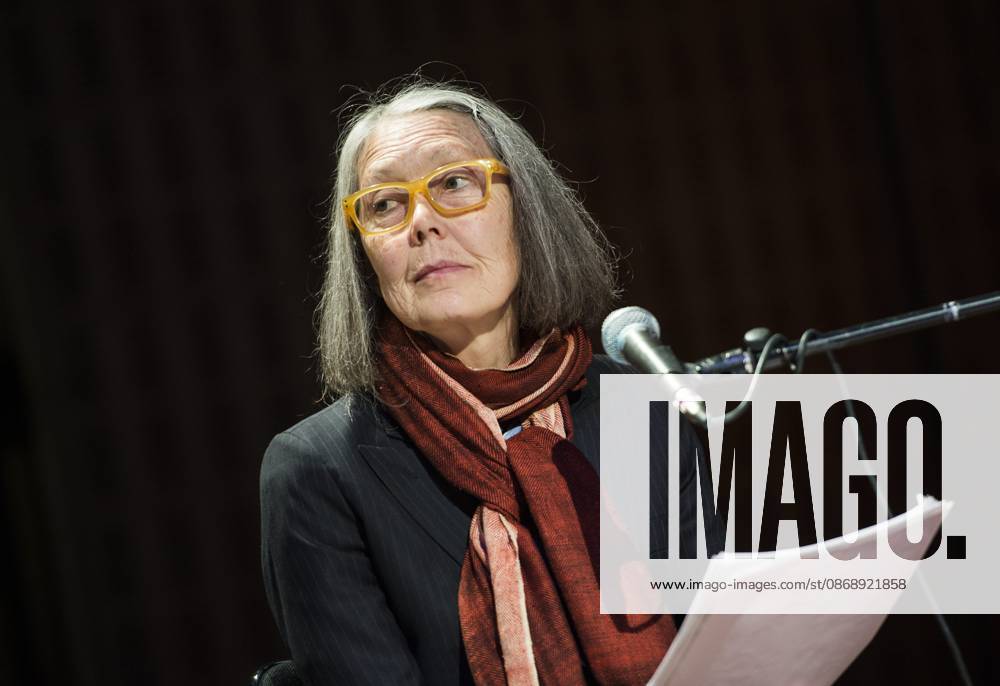 Canadian poet Anne Carson performs her work *Antigonick* at the Moderna Museet art gallery in Stockholm, Sweden, on May 8, 2015 STOCKHOLM SWEDEN ACE