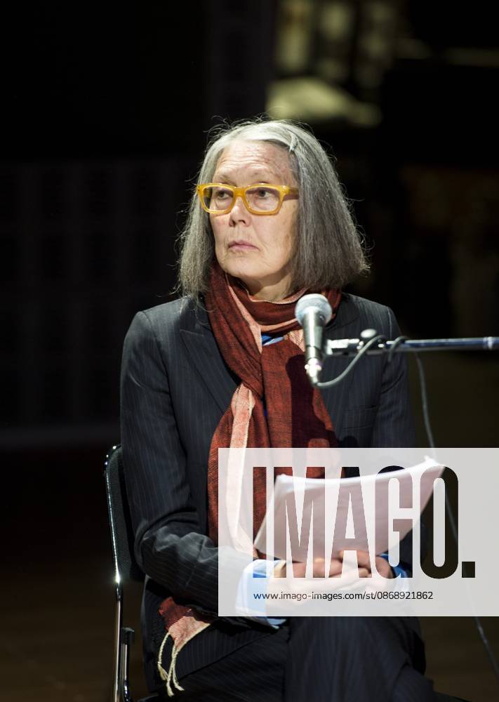 Canadian poet Anne Carson performs her work *Antigonick* at the Moderna Museet art gallery in Stockholm, Sweden, on May 8, 2015 STOCKHOLM SWEDEN ACE