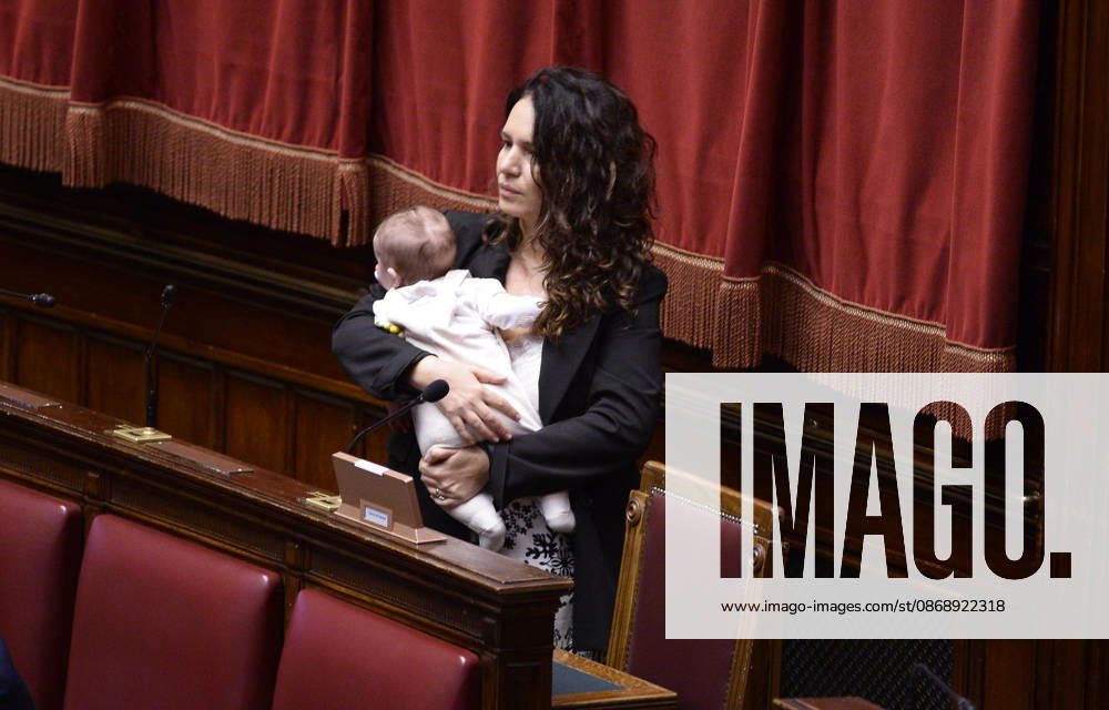 IPA89426087 - Rome, Chamber of Deputies: Electoral Law, explanations of vote, and final vote; pictured: a female deputy with her son