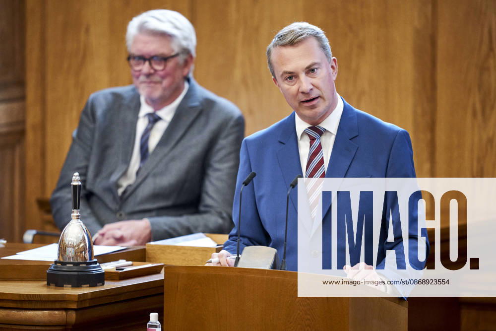 Opening debate in the Danish Parliament Morten Messerschmidt, chairman of the Danish People s Party at the podium during the opening debate of the Parliament in the Parliament Hall at Christiansborg on Thursday, October 8, 2026. , Copenhagen Denmark