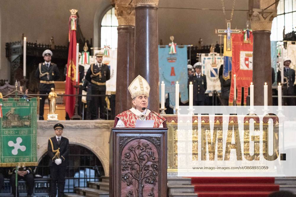 IPA89429935 - Milan, October 8, 26, Basilica of St. Ambrose, Eucharistic celebration marking the 25th anniversary of the Linate plane crash Pictured: Mario Delpini, Archbishop of Milan