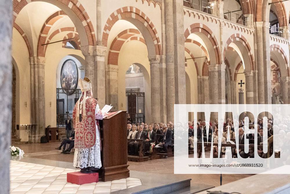 IPA89429931 - Milan, October 8, 26, Basilica of St. Ambrose, Eucharistic celebration marking the 25th anniversary of the Linate plane crash Pictured: Mario Delpini, Archbishop of Milan