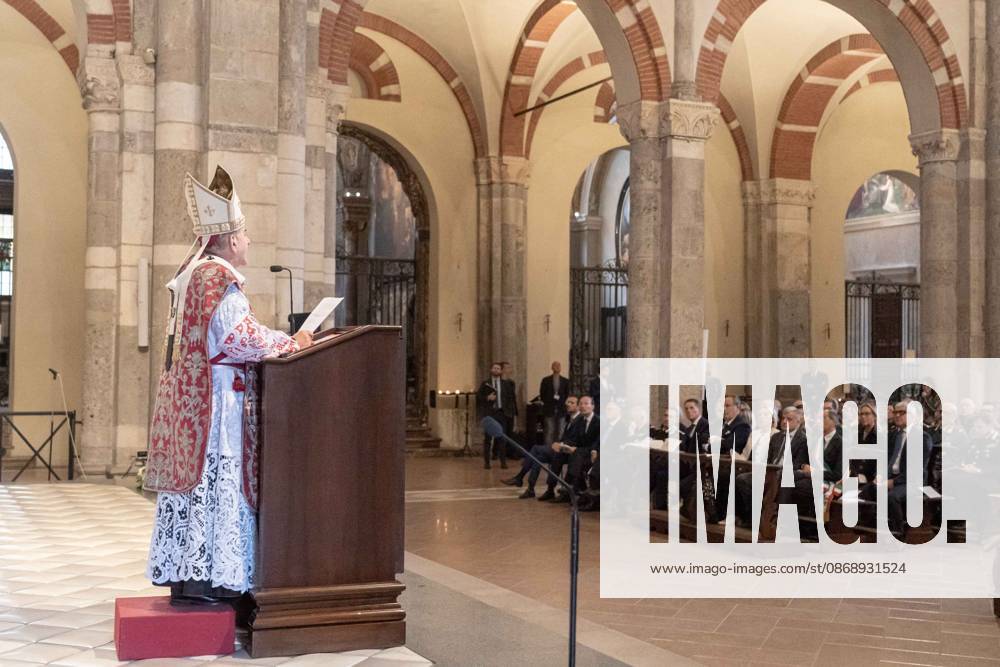 IPA89429938 - Milan, October 8, 26, Basilica of St. Ambrose, Eucharistic celebration marking the 25th anniversary of the Linate plane crash Pictured: Mario Delpini, Archbishop of Milan